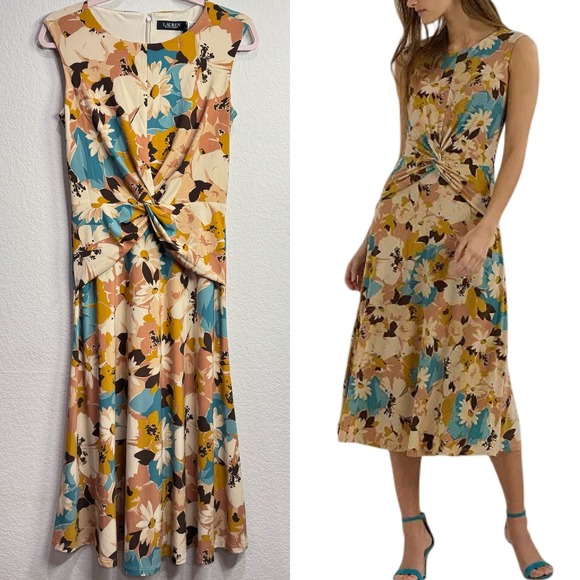 Lauren Ralph Lauren Dresses & Skirts - Lauren Ralph Lauren Floral Midi Dress Sleeveless Size 2 Extra Small Jersey NWT